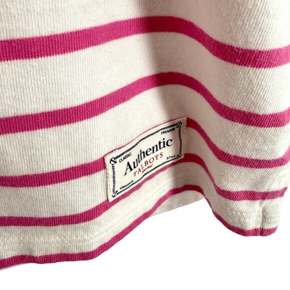 Talbots Sz Large "VACATION" Pink White Tropical 3/4 Sleeve Blouse Shirt Top - Picture 2 of 7